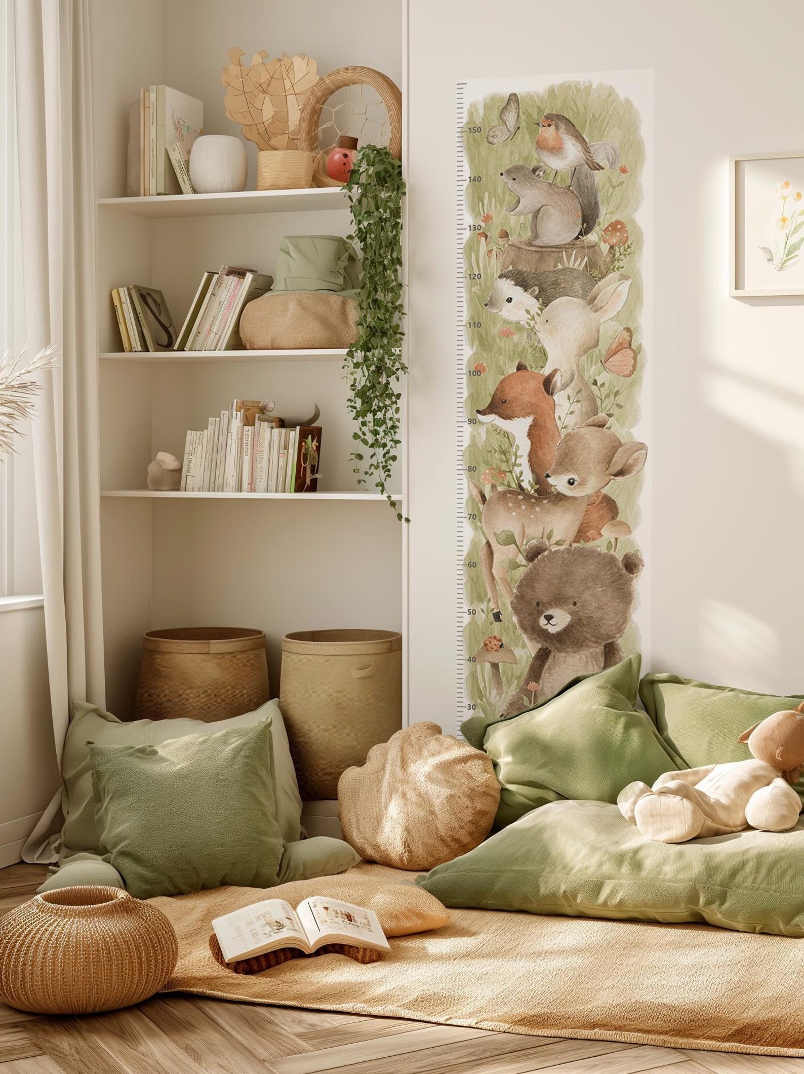 Medidor de altura infantil con animales del bosque