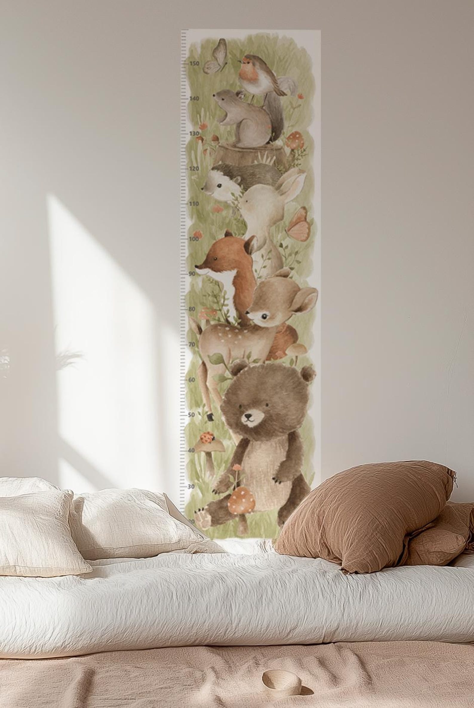 Medidor de altura infantil con animales del bosque