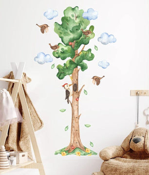 Medidor de altura infantil  arbol acuarelado con pajaros