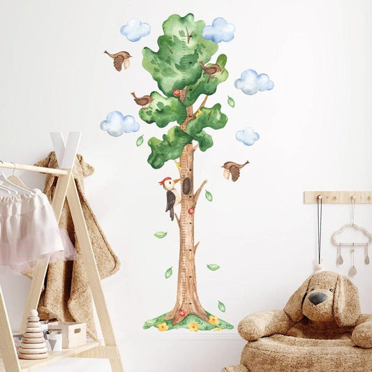 Medidor de altura infantil  arbol acuarelado con pajaros