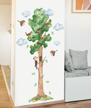 Medidor de altura infantil  arbol acuarelado con pajaros