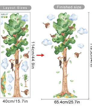 Medidor de altura infantil  arbol acuarelado con pajaros
