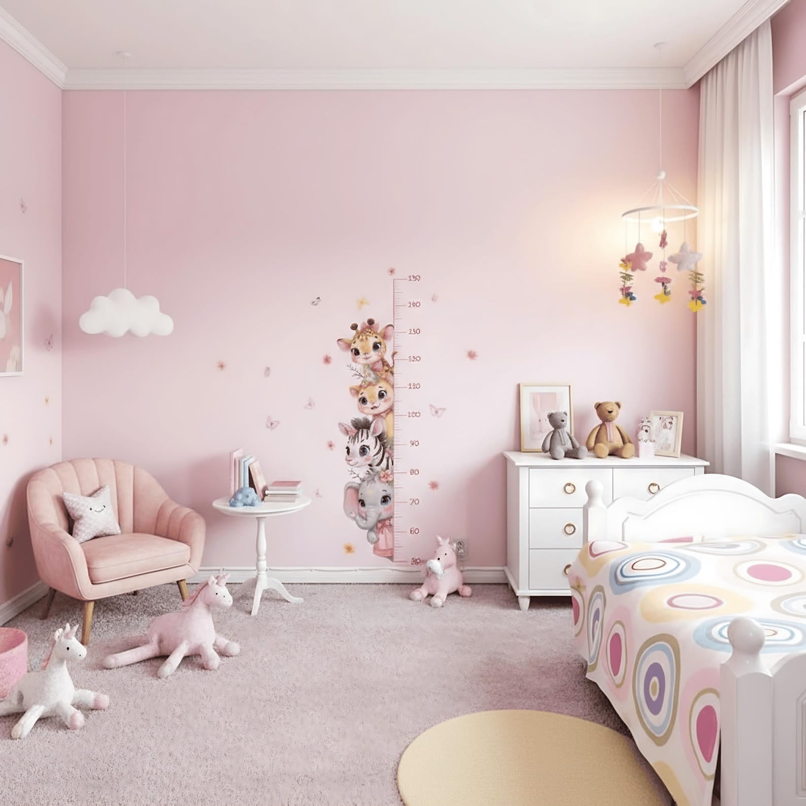 Medidor de altura infantil  animales cute rosados