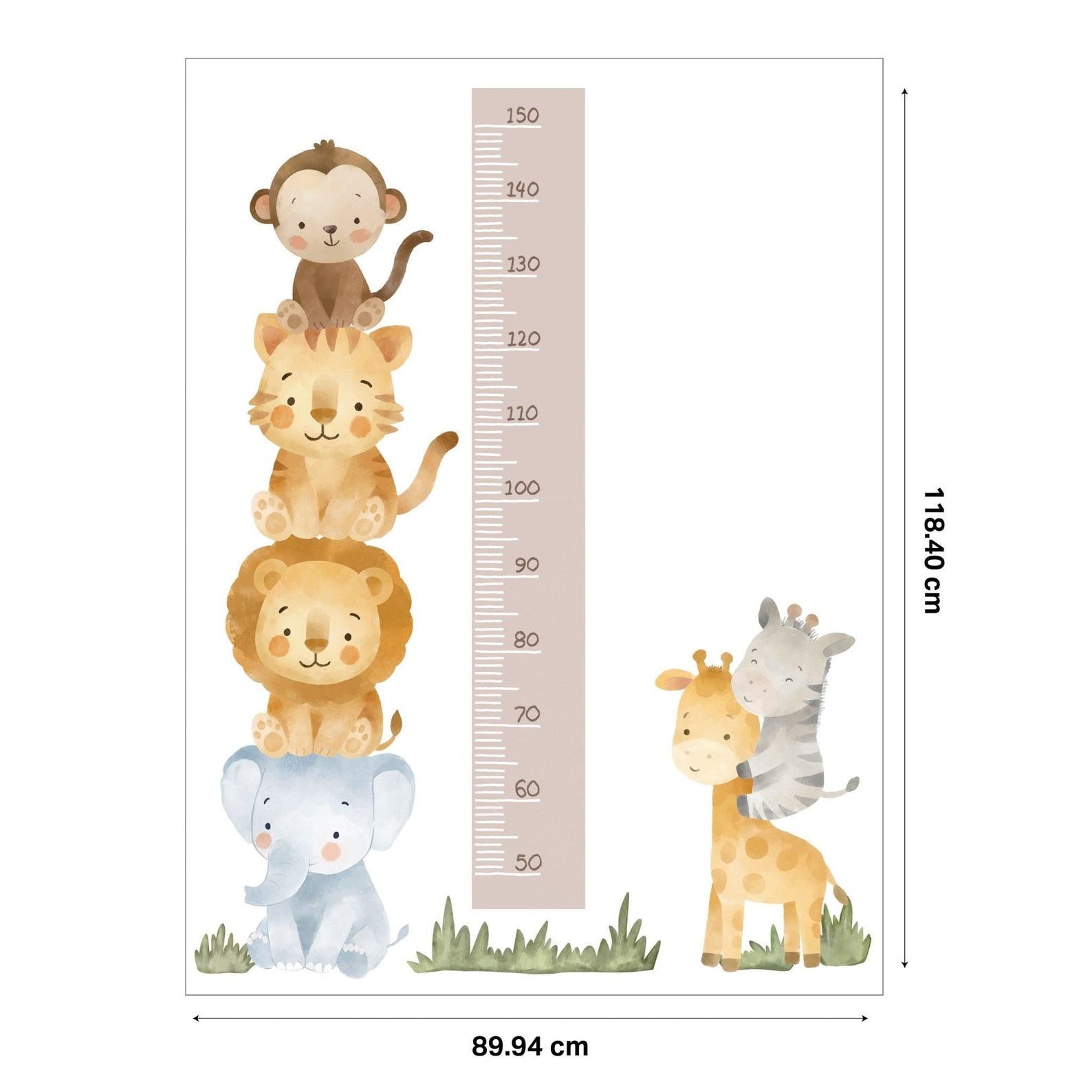 Medidor de altura infantil animales acuarelados torre