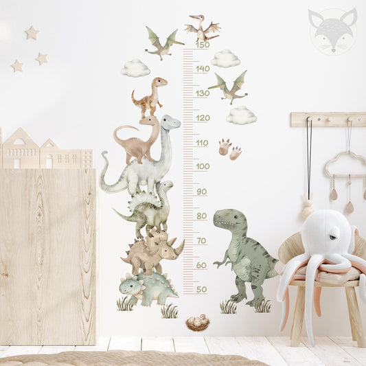 Medidor de altura infantil dinosaurios acuarela