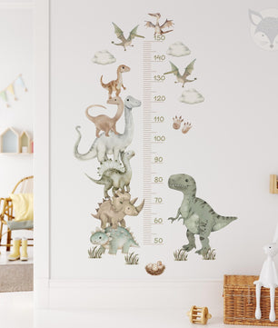 Medidor de altura infantil dinosaurios acuarela