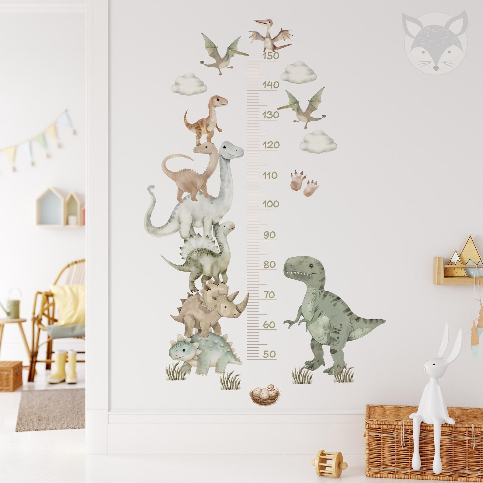 Medidor de altura infantil dinosaurios acuarela