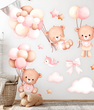 Vinilos decorativos Adhesivos infantiles de Pared de ositas con globos