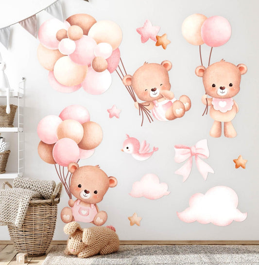 Vinilos decorativos Adhesivos infantiles de Pared de ositas con globos