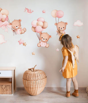 Vinilos decorativos Adhesivos infantiles de Pared de ositas con globos