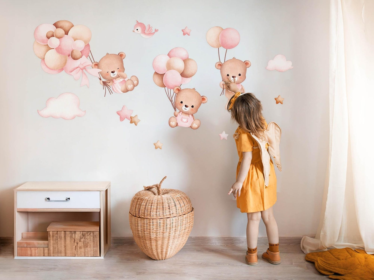 Vinilos decorativos Adhesivos infantiles de Pared de ositas con globos
