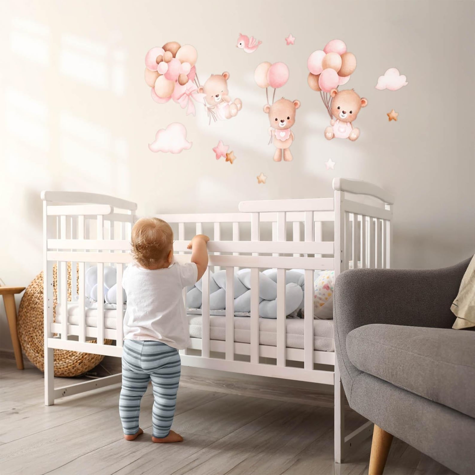 Vinilos decorativos Adhesivos infantiles de Pared de ositas con globos