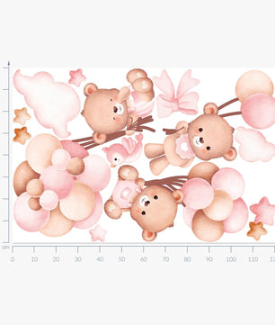 Vinilos decorativos Adhesivos infantiles de Pared de ositas con globos