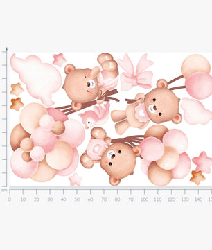 Vinilos decorativos Adhesivos infantiles de Pared de ositas con globos