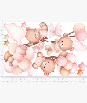 Vinilos decorativos Adhesivos infantiles de Pared de ositas con globos
