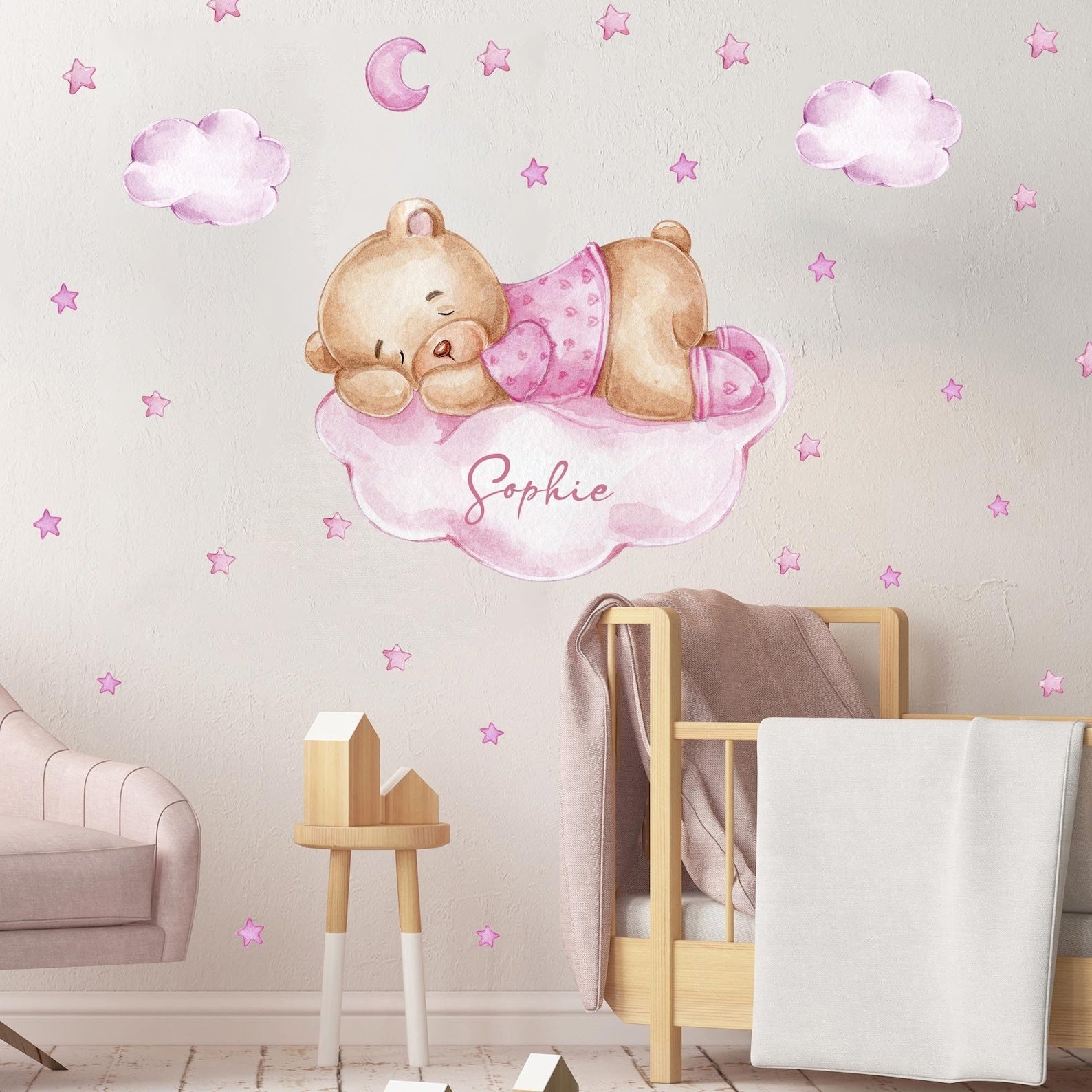 Vinilos decorativos Adhesivos infantiles de Pared de osita en nube