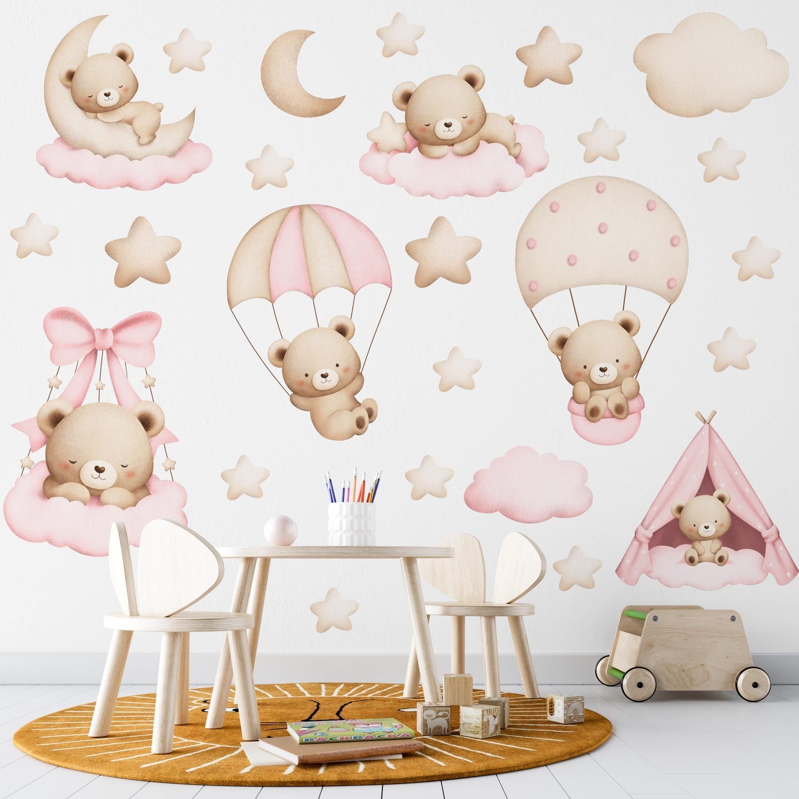 Vinilos decorativos Adhesivos infantiles de Pared de ositas en el cielo 2