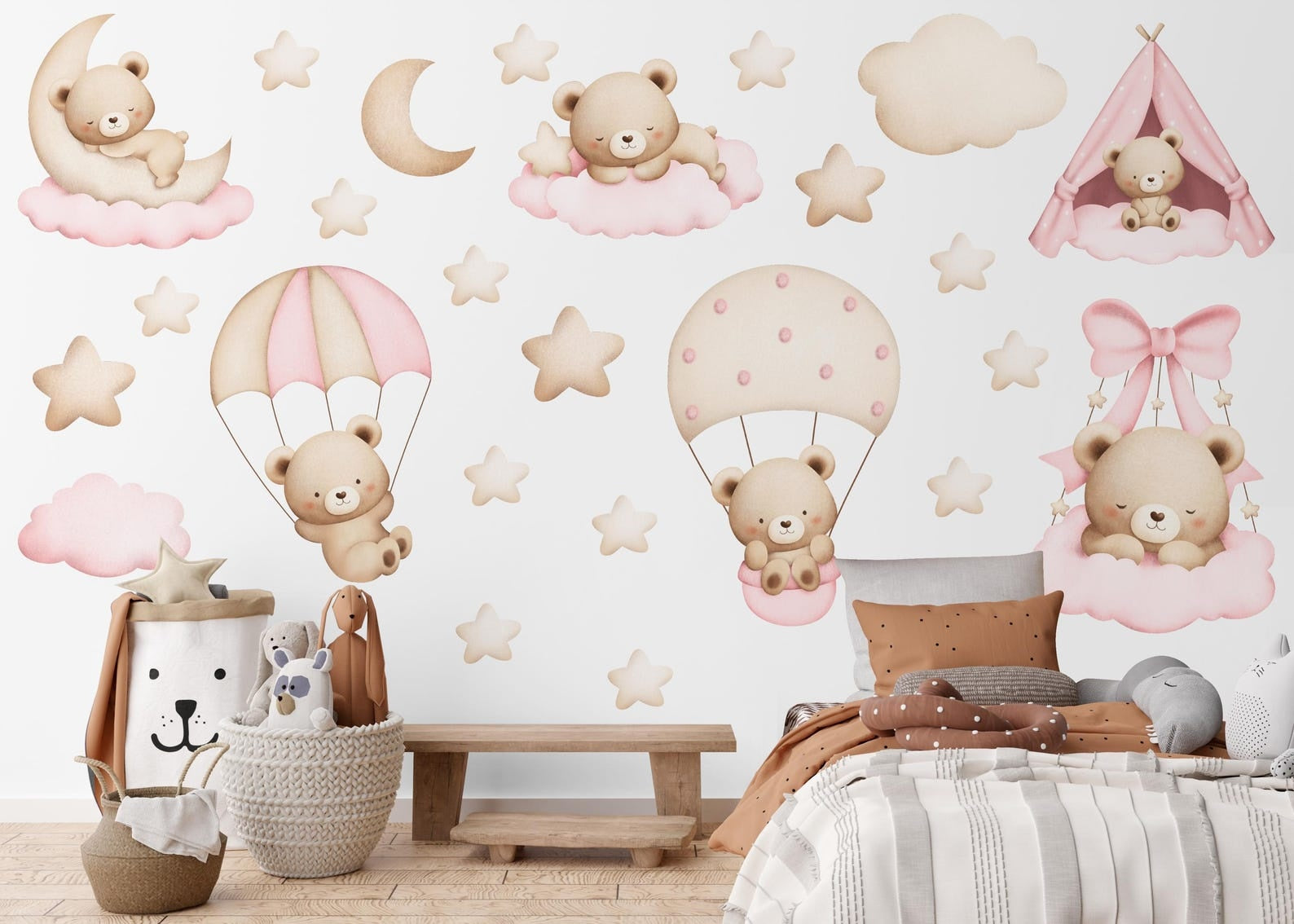 Vinilos decorativos Adhesivos infantiles de Pared de ositas en el cielo 2