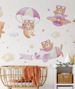 Vinilos decorativos Adhesivos infantiles de Pared de ositas moradas