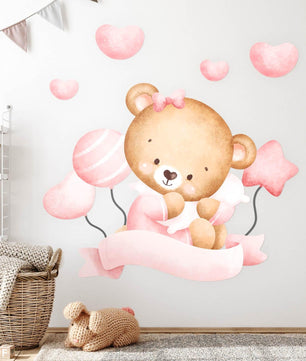 Vinilos decorativos Adhesivos infantiles de Pared de osita con globos y estrellas