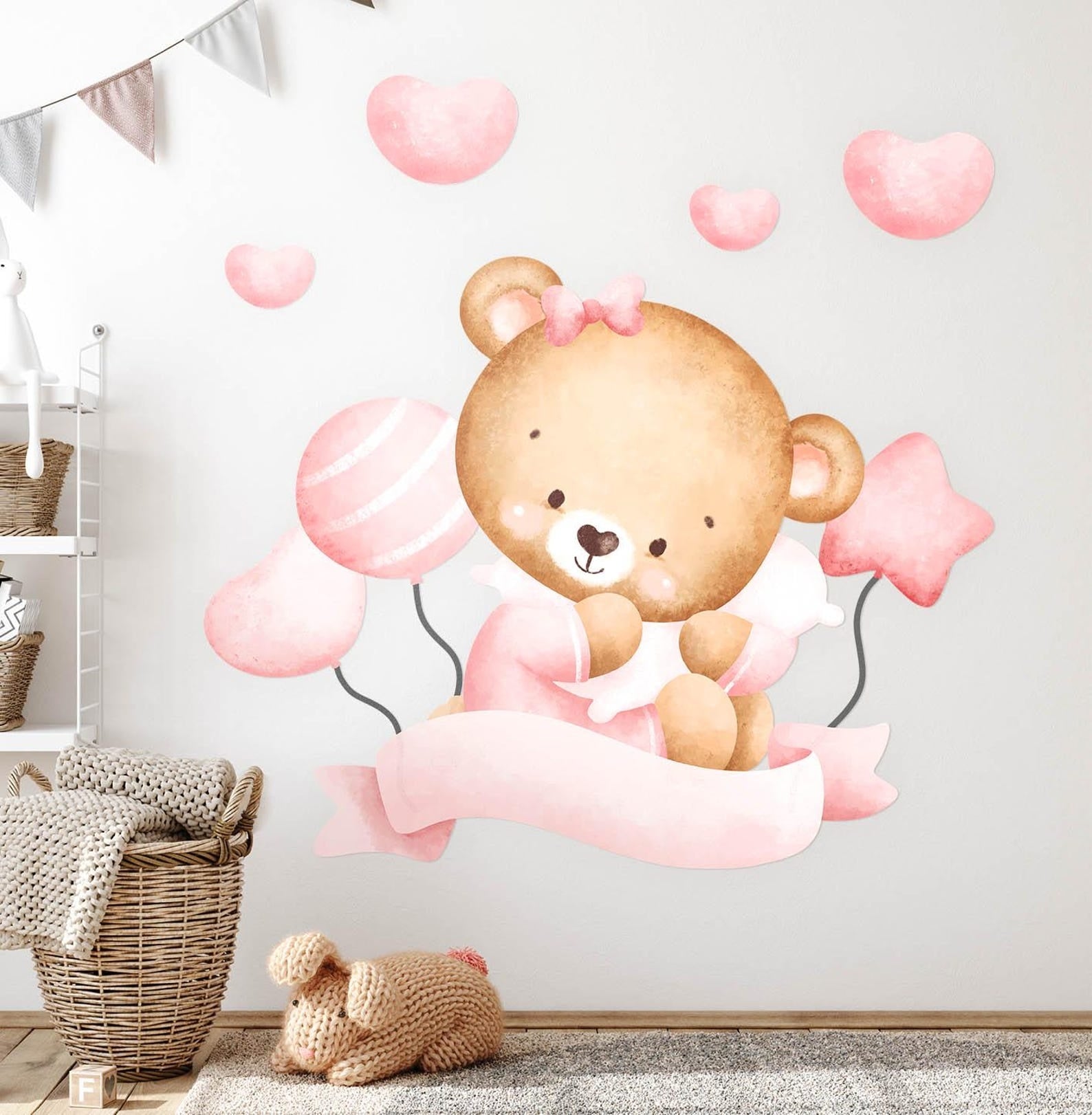 Vinilos decorativos Adhesivos infantiles de Pared de osita con globos y estrellas
