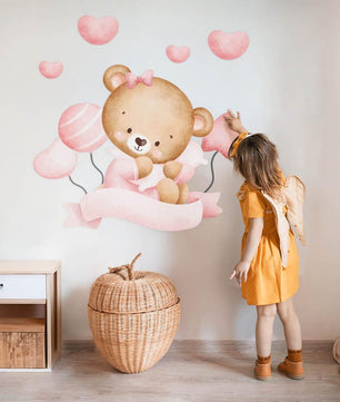 Vinilos decorativos Adhesivos infantiles de Pared de osita con globos y estrellas