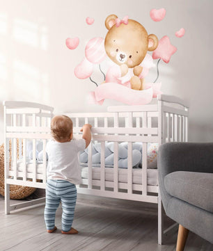 Vinilos decorativos Adhesivos infantiles de Pared de osita con globos y estrellas