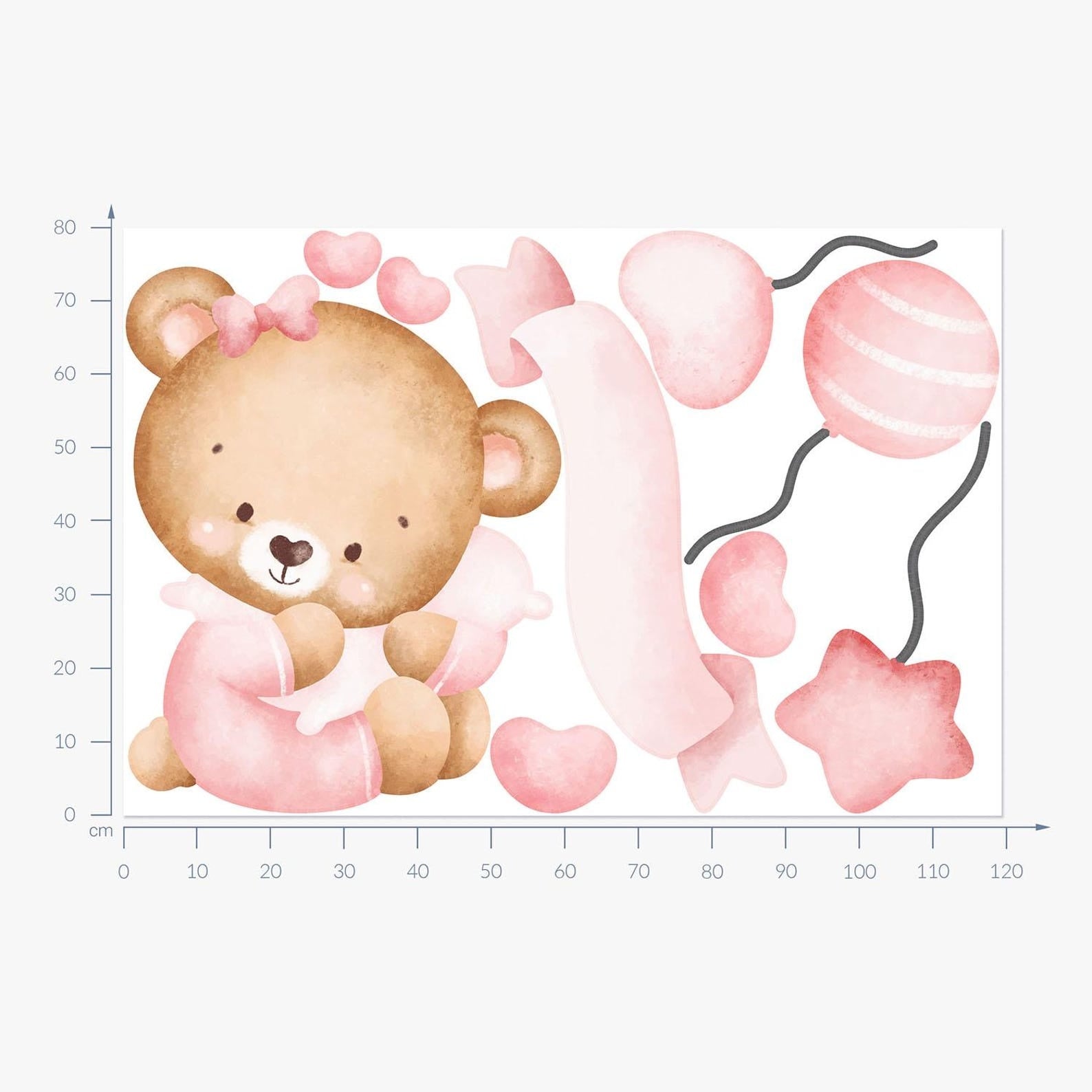 Vinilos decorativos Adhesivos infantiles de Pared de osita con globos y estrellas