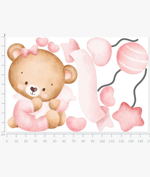 Vinilos decorativos Adhesivos infantiles de Pared de osita con globos y estrellas
