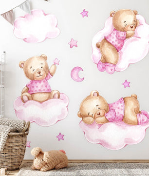 Vinilos decorativos Adhesivos infantiles de Pared de ositas en nubes
