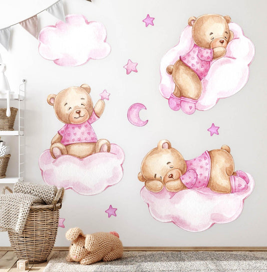 Vinilos decorativos Adhesivos infantiles de Pared de ositas en nubes