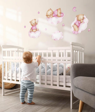 Vinilos decorativos Adhesivos infantiles de Pared de ositas en nubes