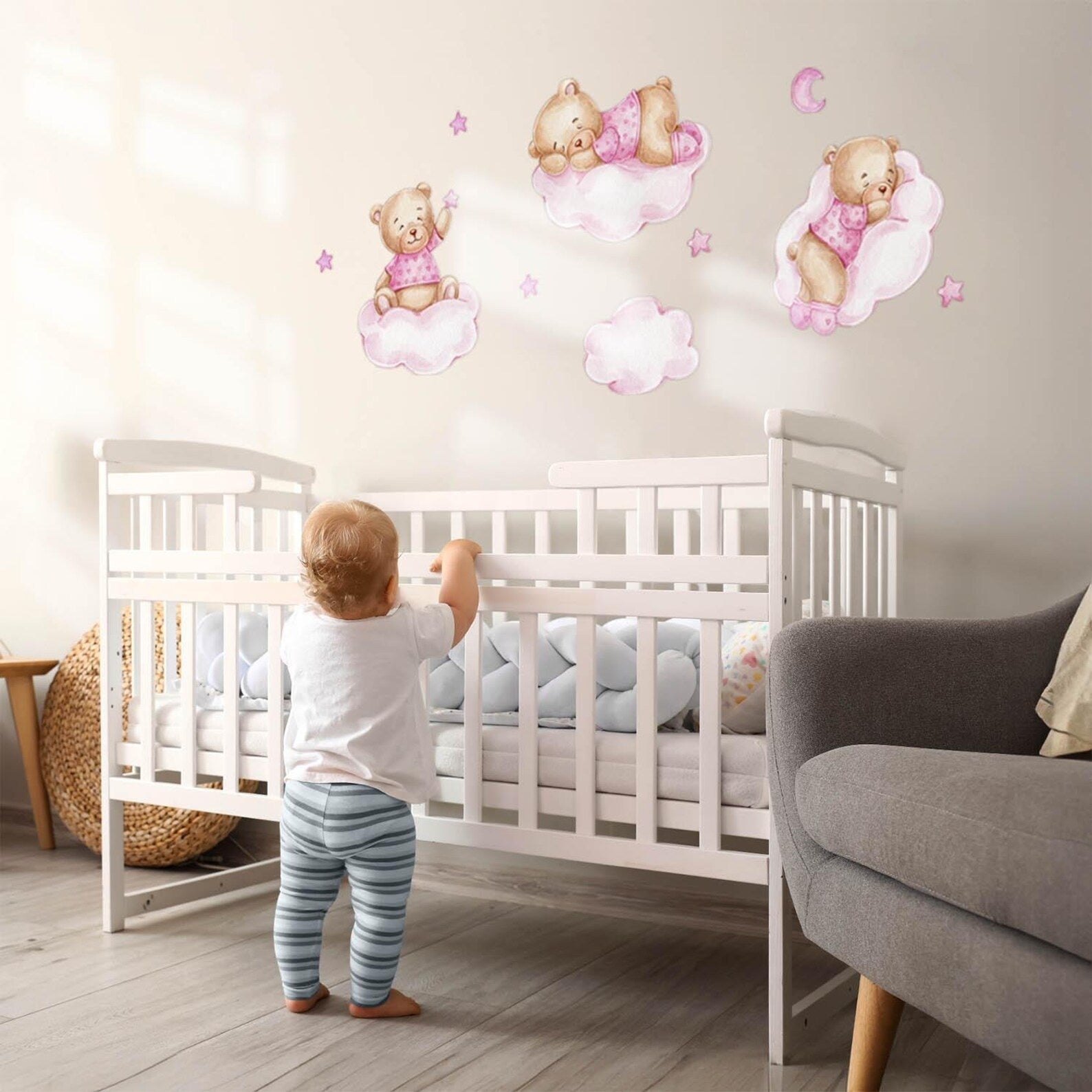 Vinilos decorativos Adhesivos infantiles de Pared de ositas en nubes
