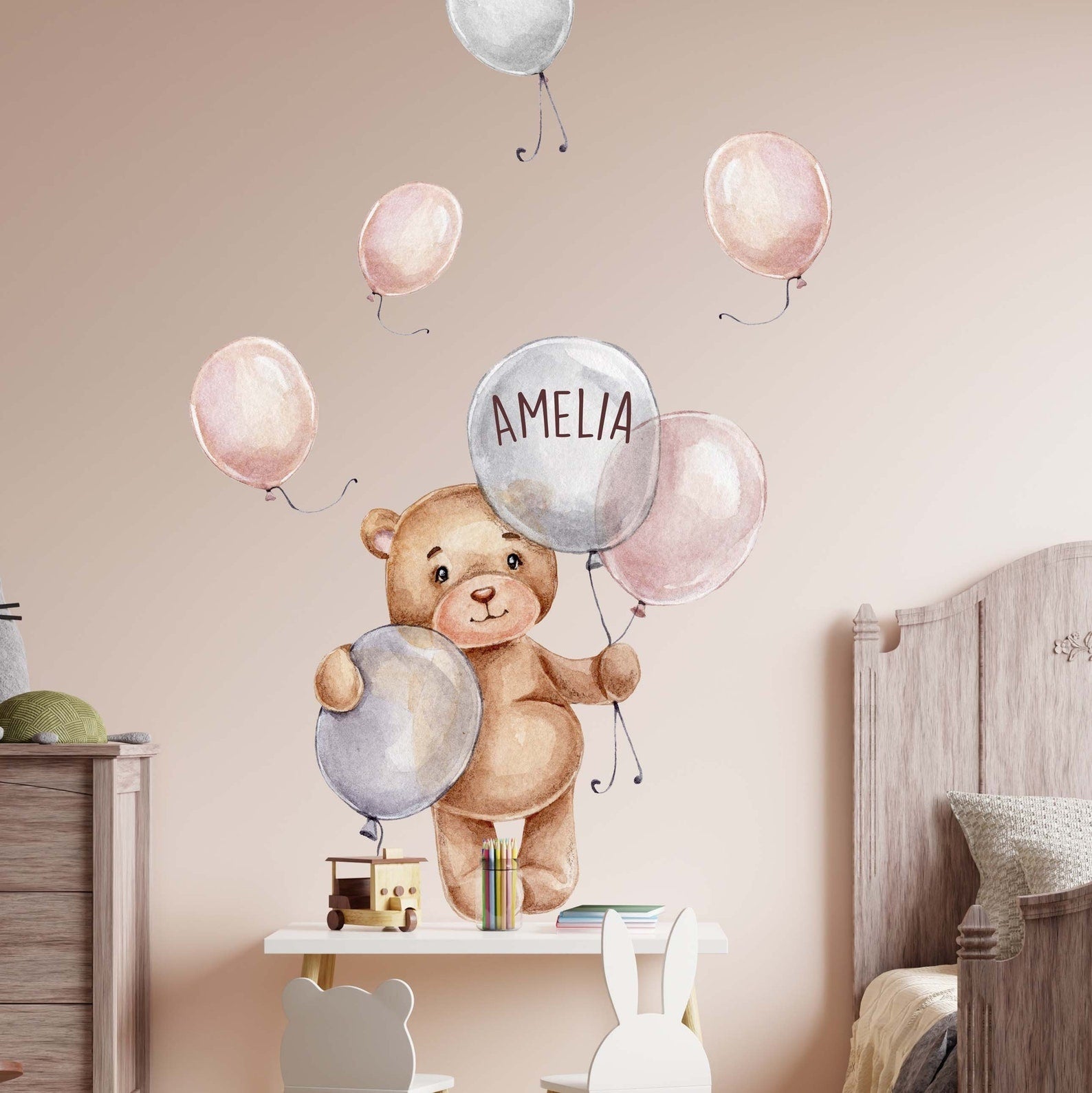Vinilos decorativos Adhesivos infantiles de Pared de osa con globos