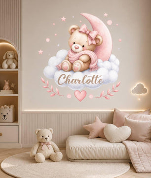 Vinilos decorativos Adhesivos infantiles de Pared de osa en nube con nombre