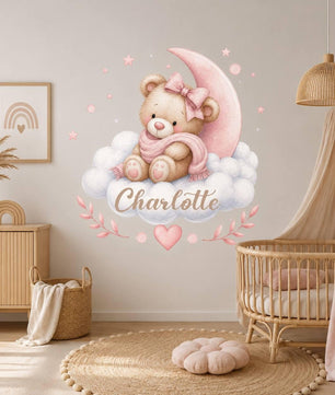 Vinilos decorativos Adhesivos infantiles de Pared de osa en nube con nombre