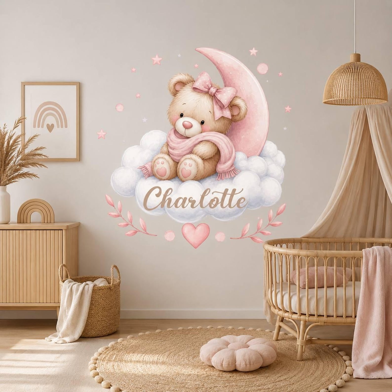 Vinilos decorativos Adhesivos infantiles de Pared de osa en nube con nombre