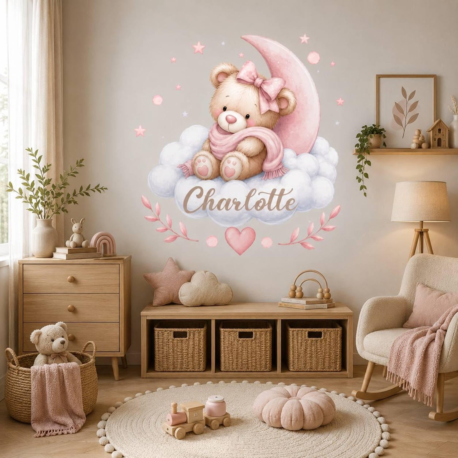 Vinilos decorativos Adhesivos infantiles de Pared de osa en nube con nombre