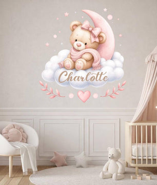 Vinilos decorativos Adhesivos infantiles de Pared de osa en nube con nombre