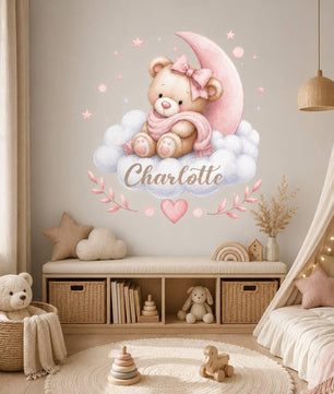 Vinilos decorativos Adhesivos infantiles de Pared de osa en nube con nombre