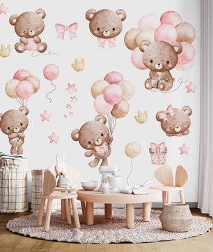 Vinilos decorativos Adhesivos infantiles de Pared de osita de peluche con globos