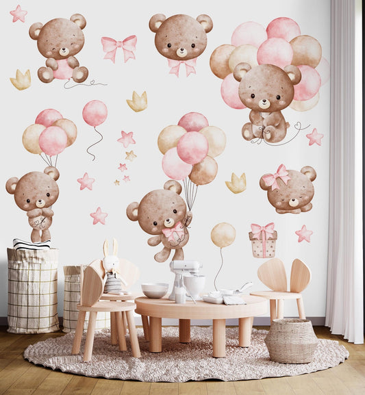 Vinilos decorativos Adhesivos infantiles de Pared de osita de peluche con globos