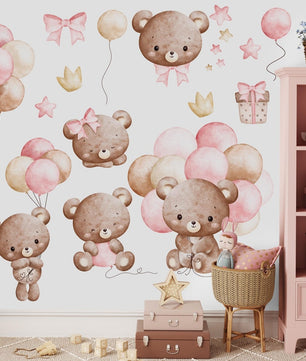 Vinilos decorativos Adhesivos infantiles de Pared de osita de peluche con globos