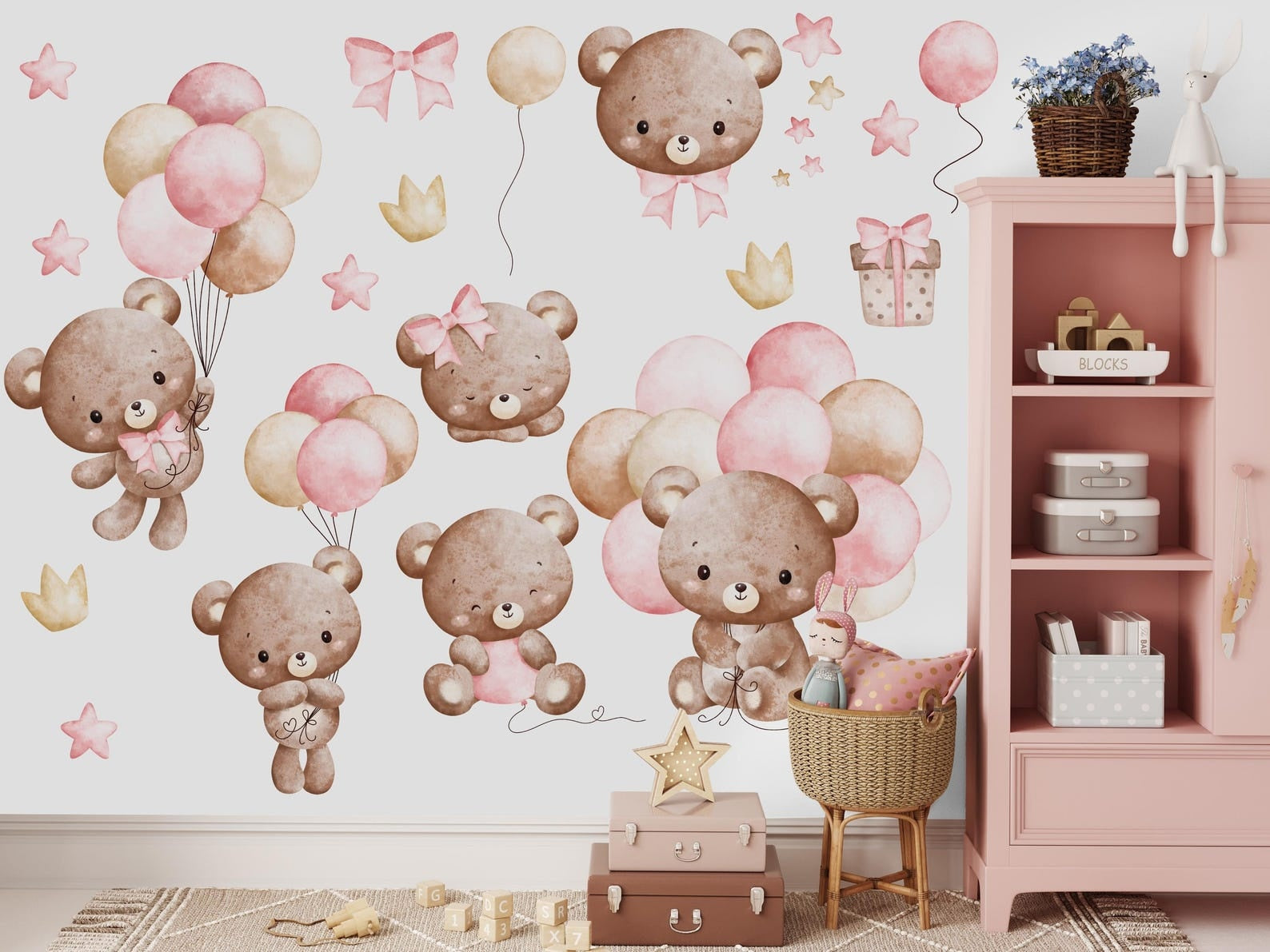 Vinilos decorativos Adhesivos infantiles de Pared de osita de peluche con globos