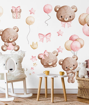 Vinilos decorativos Adhesivos infantiles de Pared de osita de peluche con globos