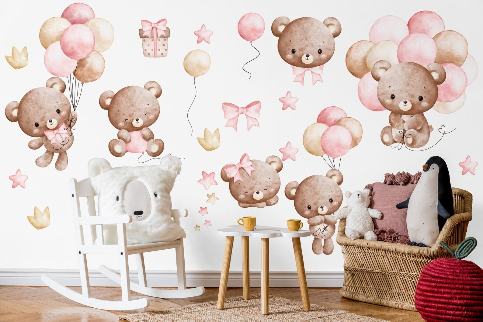 Vinilos decorativos Adhesivos infantiles de Pared de osita de peluche con globos