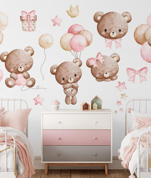 Vinilos decorativos Adhesivos infantiles de Pared de osita de peluche con globos