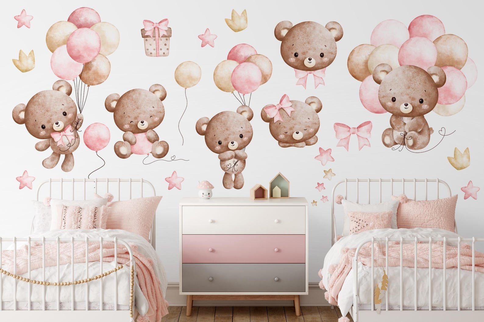 Vinilos decorativos Adhesivos infantiles de Pared de osita de peluche con globos