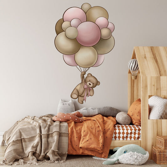 Vinilos decorativos Adhesivos infantiles de Pared de osita con globos