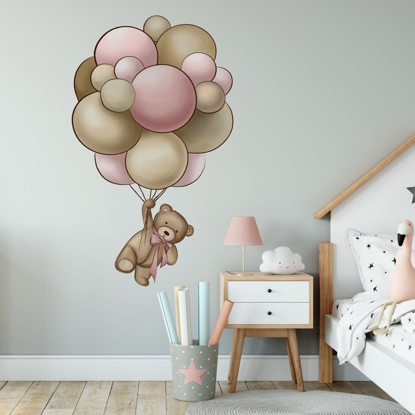 Vinilos decorativos Adhesivos infantiles de Pared de osita con globos